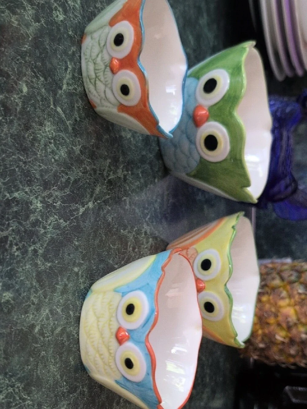 Green & Blue Owl Ceramic Nesting Measuring Cups - Unbranded
